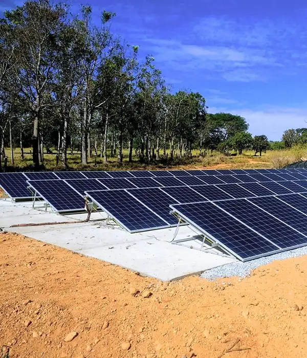 Painéis solares instalados no solo em área rural